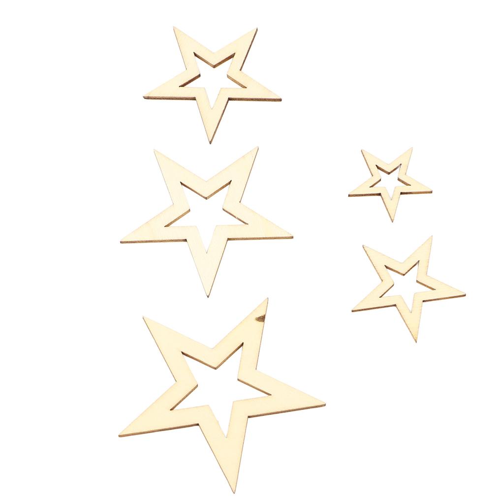 205pcs Assorted Size Wooden Stars Unfinished Blank Wooden Stars Ornaments for Art Craft Wedding Party