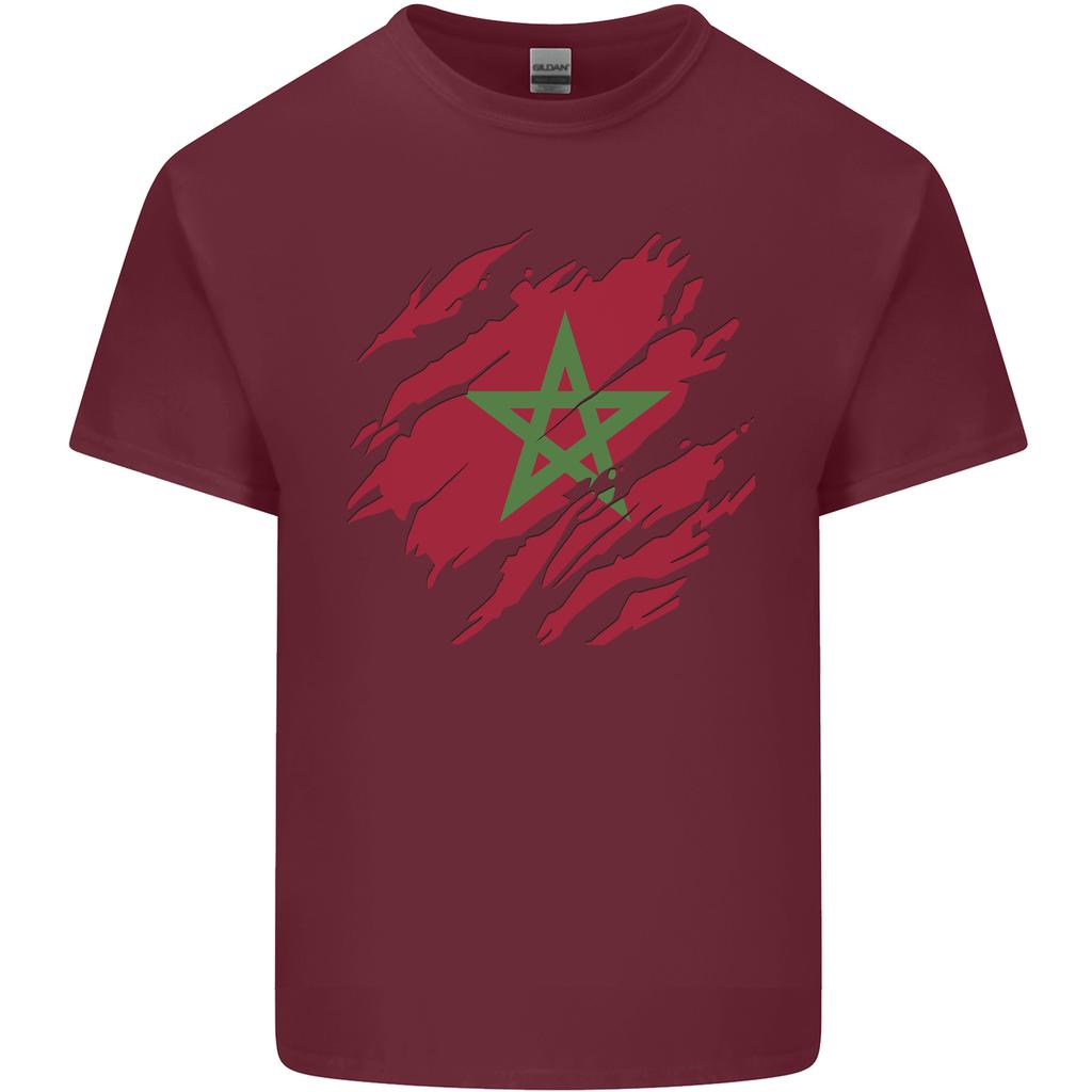 Zerrissene Marokko Flagge Marokkanischer Tag Fußball Unisex Leichtes Baumwoll-T-Shirt