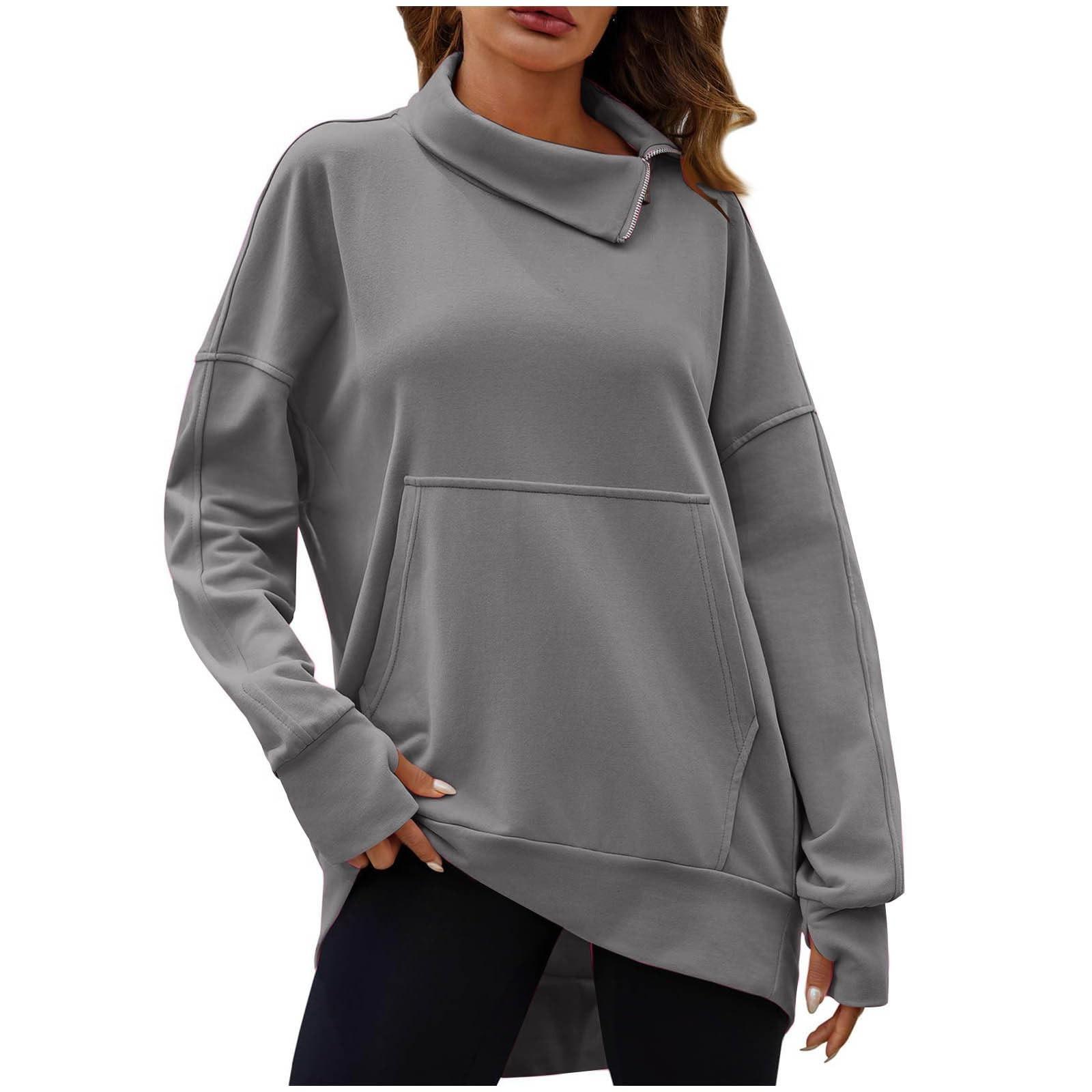

Женская водолазка на молнии, свободная повседневная однотонная толстовка с длинным рукавом, легкая свободная туника S