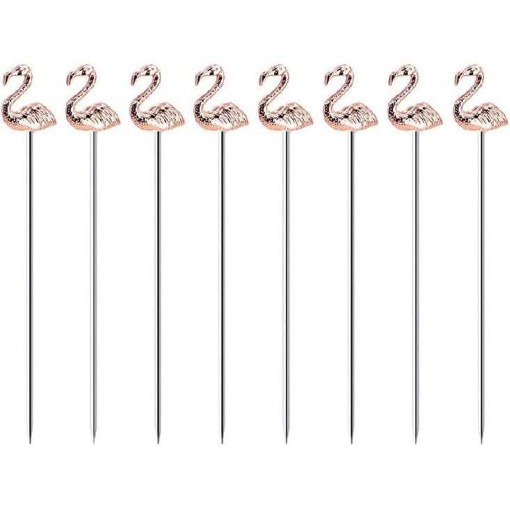 Flamingo Martini Cocktail Picks Reble Olive Picks Garnish Skewer Fruit Toothpicks Pack of 8 (Rose Gold Flamingo)