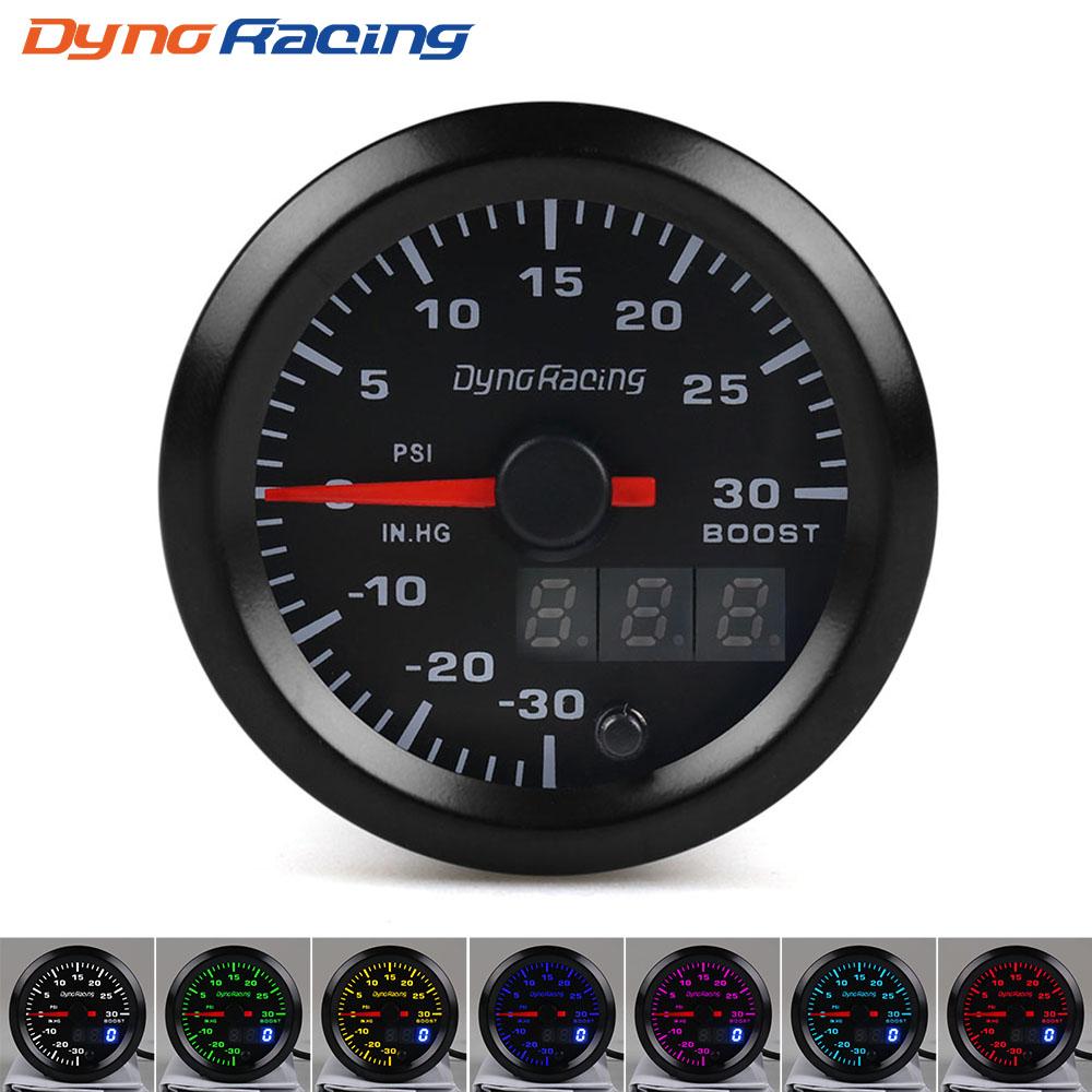 Dynoracing 2" 52mm 7 Colors LED Dual Display Boost Water Oil temp Oil pressure Voltmeter Air fuel Ratio EGT Tachometer Car Gauge