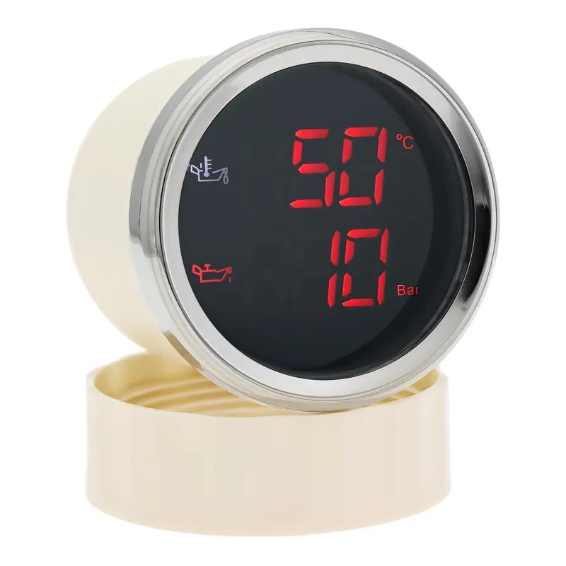 N 2 IN 1 52mm Dual Gauge with Alarm Oil Temperature Meter +Oil Pressure Gauge with Sensor  Red /Green Backlight for Car Boat