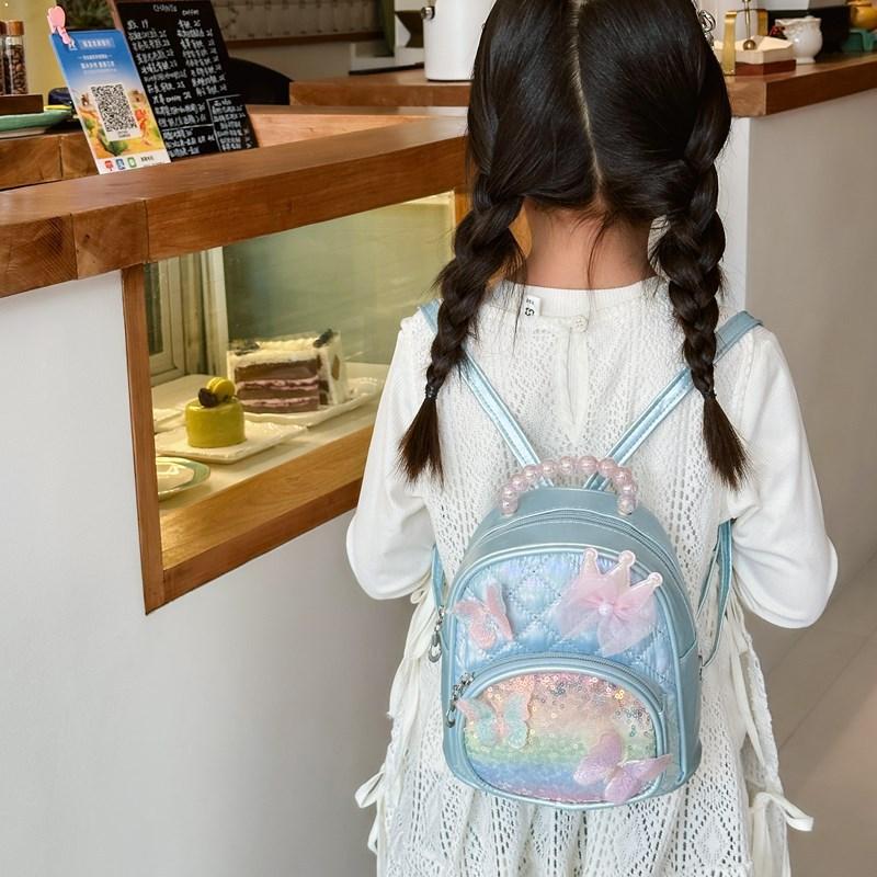 Schoolbag Children's Sequined Backpack Ins Wind Flower Accessories Bag Fashion Princess Pearl Handbag Kindergarten Small School Bag