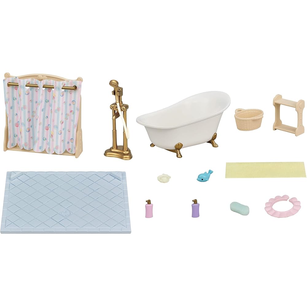 Sylvanian Families EPOCH Bath and Shower Set Toy for Dollhouse Ages 3 and Up ST Mark Certified