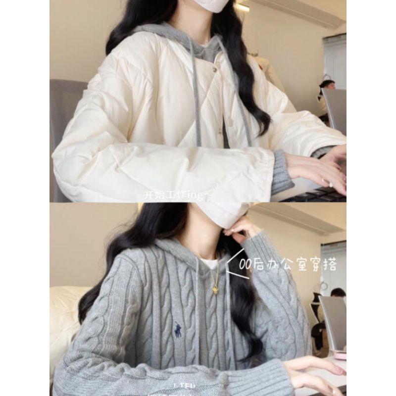 

Gray Hooded Loose Small Cable-Knit Pullover Sweater Gray S [Suggested 37.50 kg-45.00 kg]]