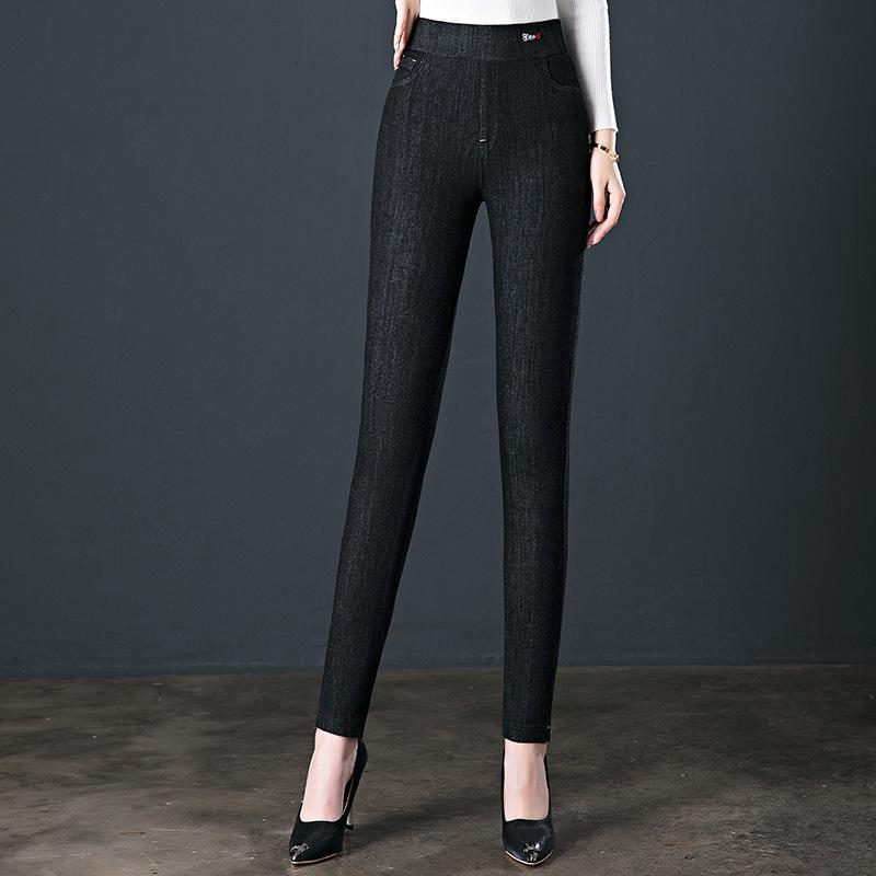 

Женские джинсы с высокой посадкой, эластичные, облегающие - Весна/Осень 2025, Большой размер, Брюки-карандаш 4XL чёрный