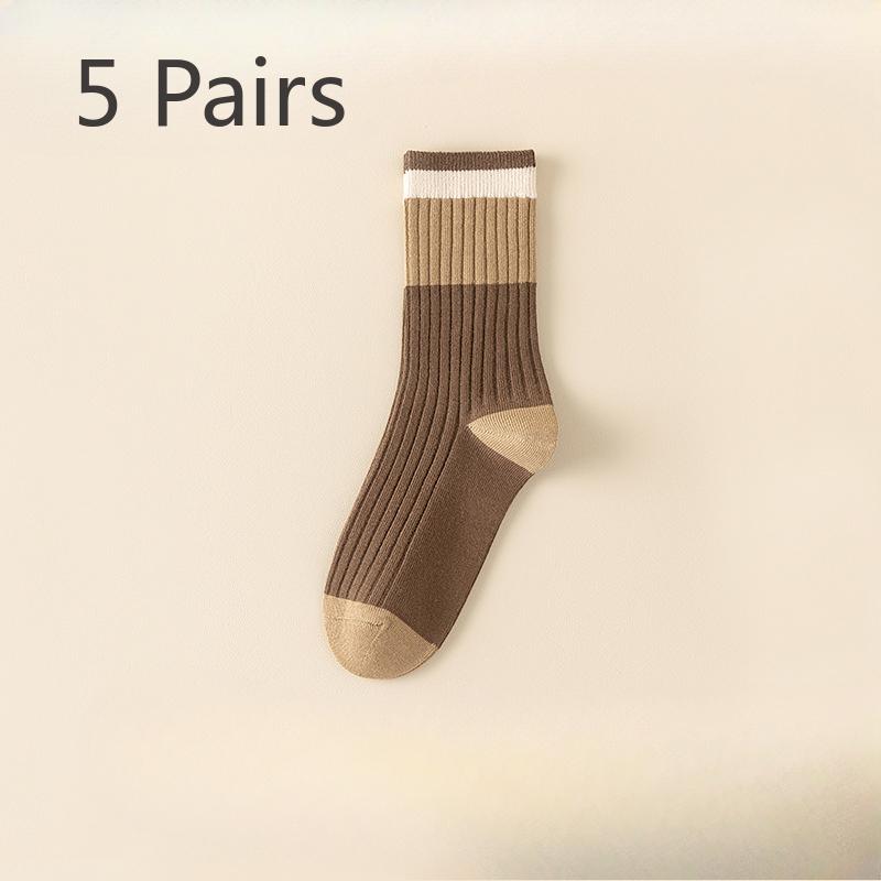 5 Pairs of Female Spring and Autumn Cotton Thin Style Sweat Absorbent Boneless Tube Stack Socks