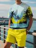 2026 Men's 2 Piece Set Hawaiian Fashion Men's T-shirt Shorts Set Daily Casual Men's Short Sleeve Top Outdoor Beach Men's Short