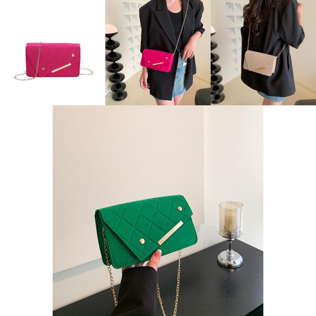 Trendy Street Style Felt Chain Small Square Bag For Women 2023 Fashionable Shoulder Bag
