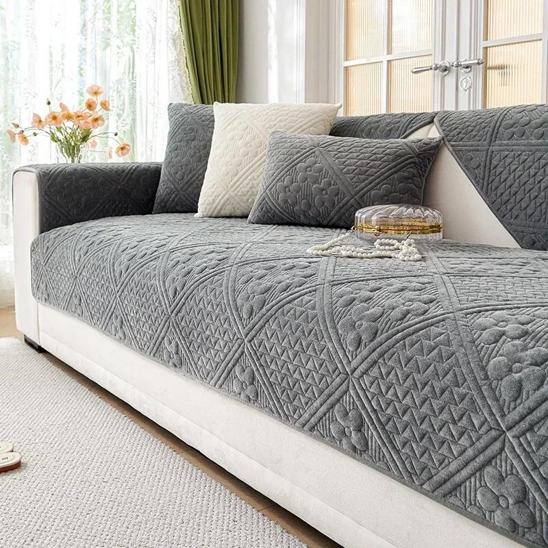 Winter Luxury Sofa Cover for Living Room Non-Slip White Thick Sofa Cushion Mat Simple Style Plush Sofa Towel Home Couch Decor