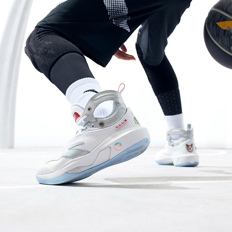 Anta Kids KT8 Non-Slip Shock Absorbing Wear-Resistant High-Top Basketball Shoes Kids Basketball Shoes Silver Blue 312311130-10