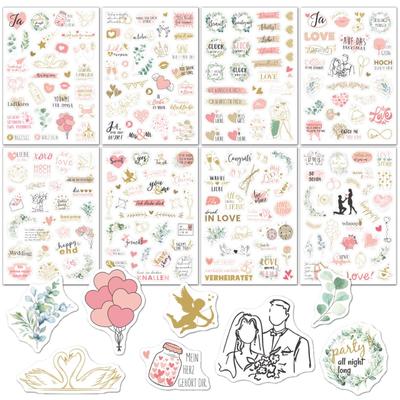 8 Folhas/Conjunto Tema Casamento DIY Adesivos Scrapbooking Decorações Transparentes para Livro de Assinaturas Handaccount Artesanato Adesivos