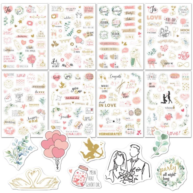 8 Sheets/Set Wedding Theme DIY Scrapbooking Stickers Transparent Decorations for Guestbook Handaccount Arts Crafts Stickers