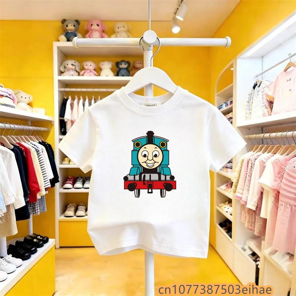 Pure Cotton Kids Tshirt Thomas Train Cartoon Print Short Sleeve Summer Y2K Cute Fun Trendy Design Skinfriendly Daily Outfit