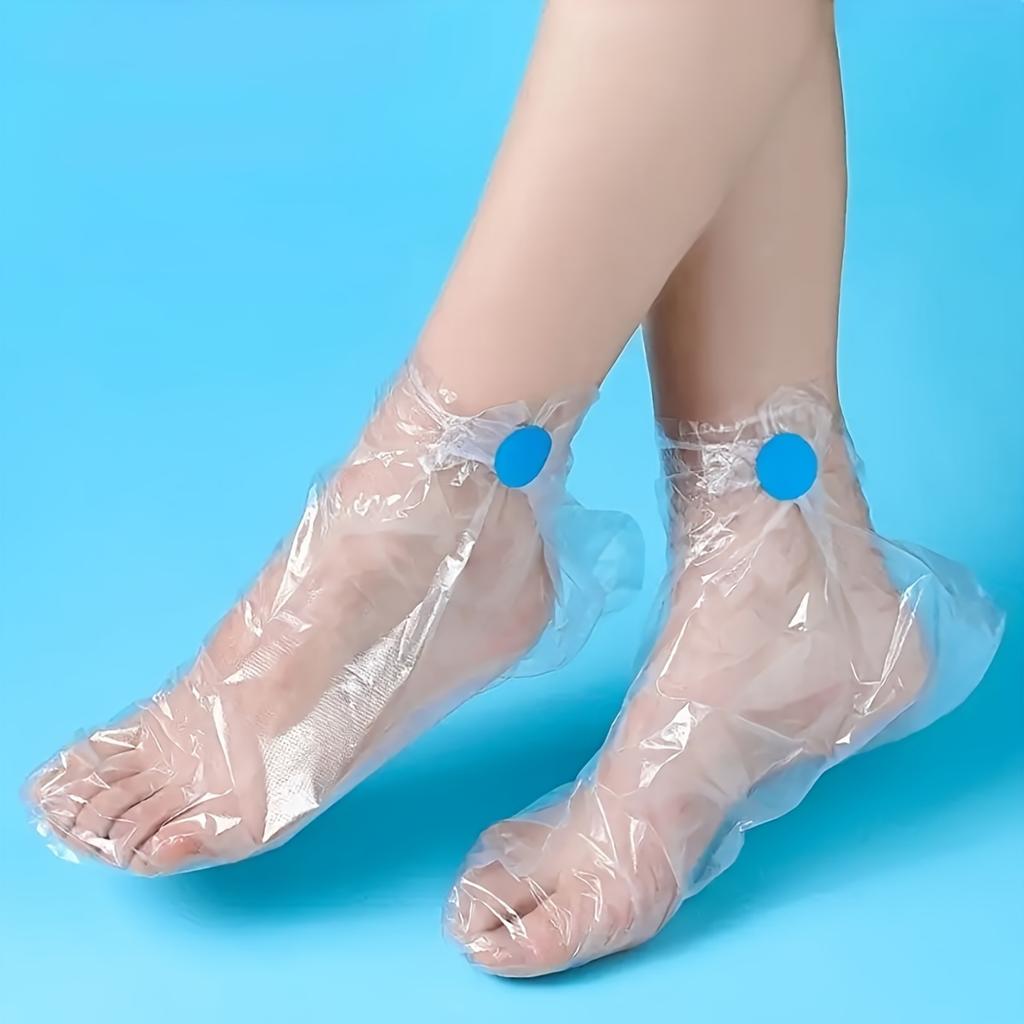 100/300pcs Thick Disposable Foot Covers Waterproof and Moisturizing, Transparent with Blue Adhesive Dots for Home Spa Treatment and Hygiene Protection