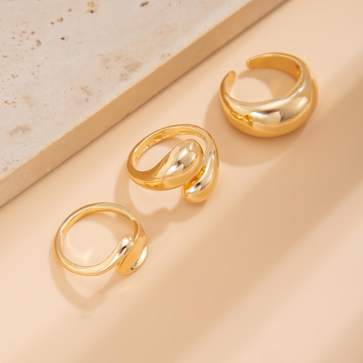 Gold-Tone Minimalist Water Drop Open Ring Set