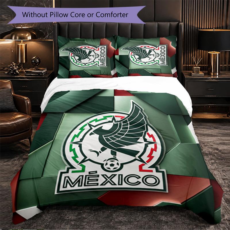 Mexico Footbal Pattern 3 Pieces Bedding Set Soft Microfiber Duvet Cover with Pillow Cases for Bedroom