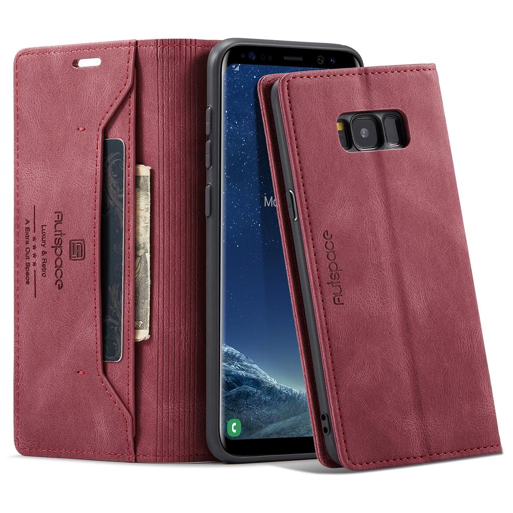 For Samsung Galaxy S8+ Wallet Case AUTSPACE A01 Leather Stand Cover with RFID Blocking Card Holder