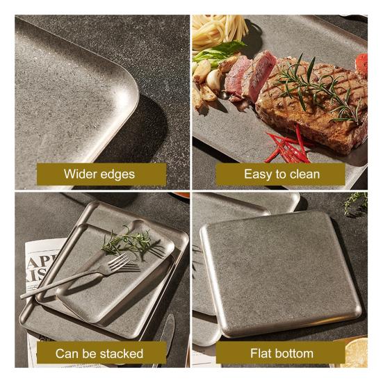 Vintage čtvercový talíř na jídlo Nerezová servírovací mísa na steaky, dezerty, dorty Podnos do myčky nádobí Stolní nádobí pro domácí použití a restaurace