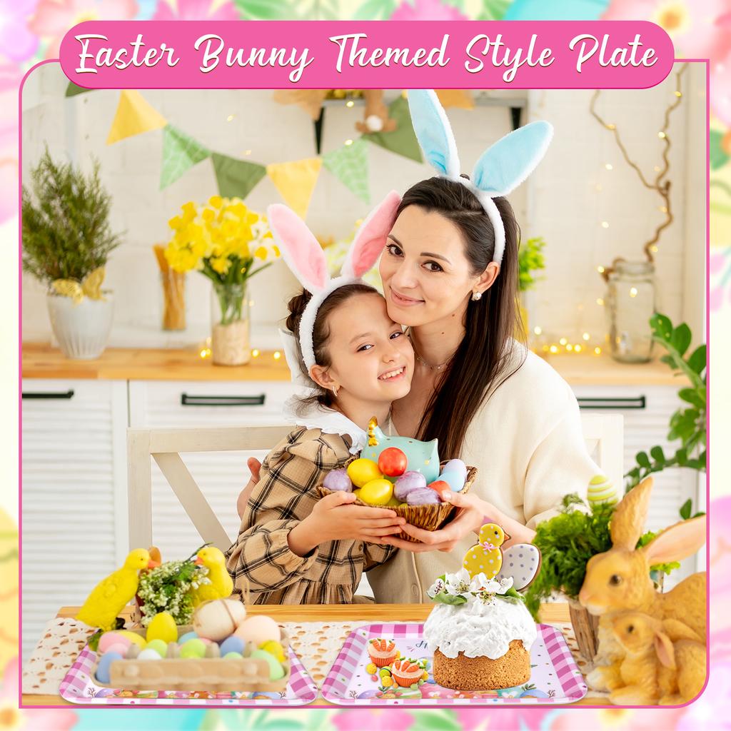 3 Pcs Easter Serving Trays Watercolor Bunny Egg Platter,13X10 Serving Dishes Vintage Spring Flower Rabbit Melamine Tray Snacks C