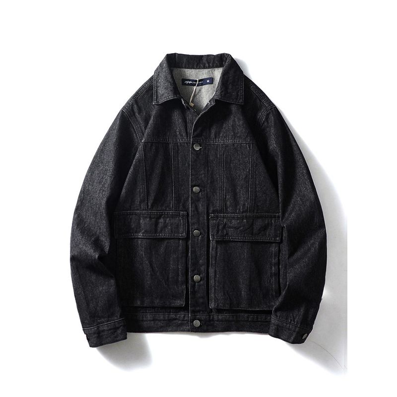 American Retro Short Embroidery Workwear Denim Jacket Men Black Spring and Autumn Fashion Brand Export Men s Denim Jacket Gray S