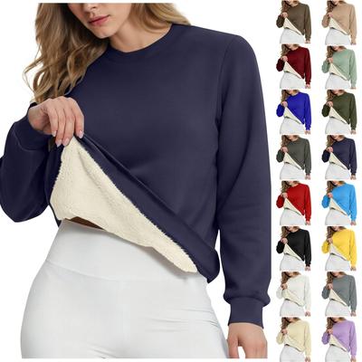 Damen Casual Fashion Rundhals Pullover Top Winter Einfarbig Plüsch Sweatshirt