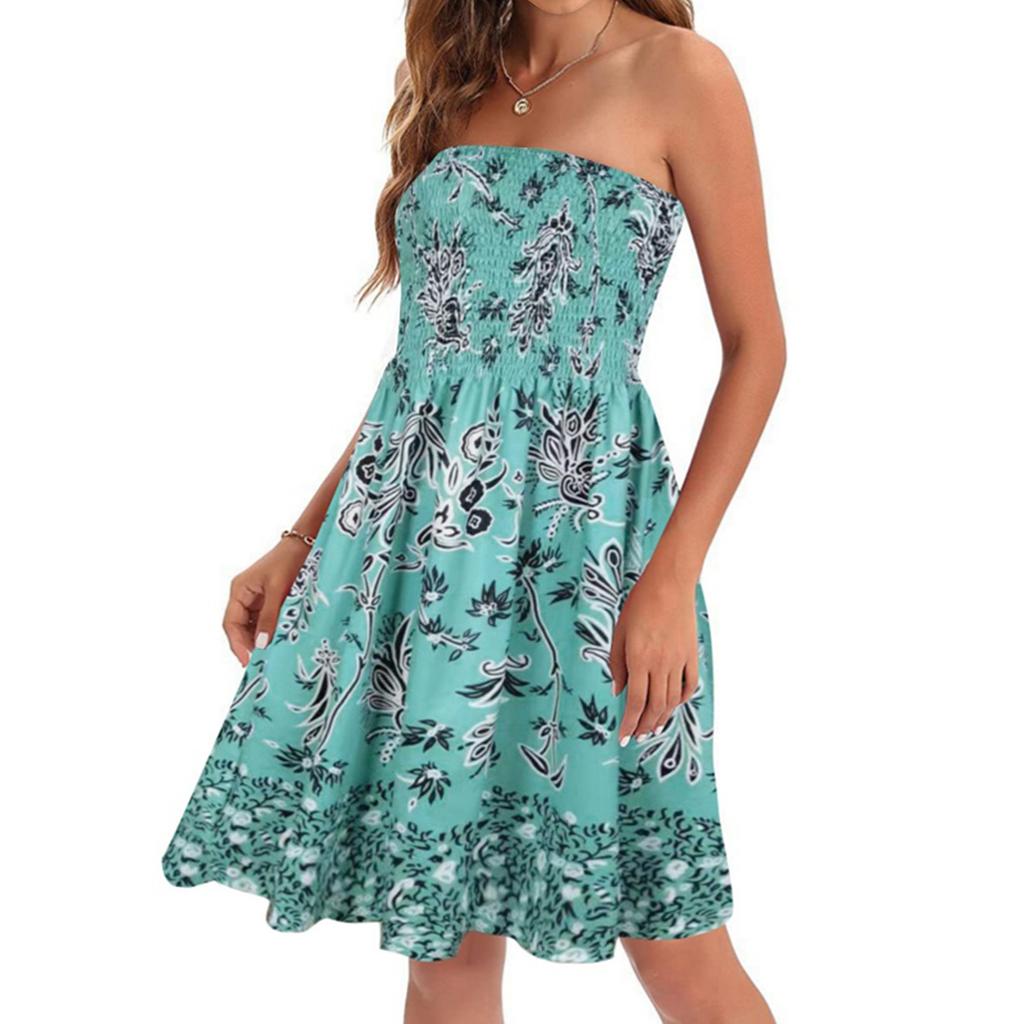 Strapless Dress For Women Summer Dresses For Women Beach Cover Ups Strapless Boho Floral Print Sundress