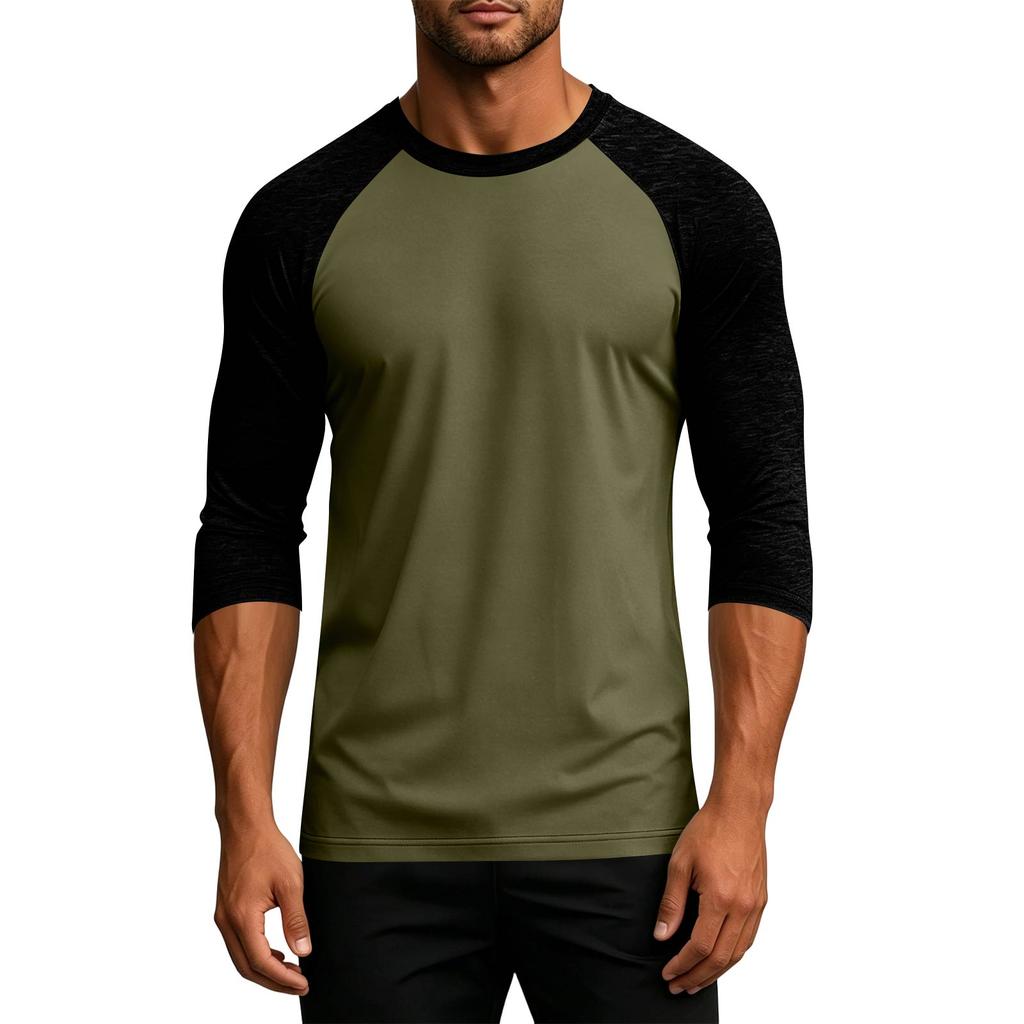 Men's Raglan Sleeve Baseball Shirt Three Quarter Sleeve Casual Lightweight Soft Fabric Top for Daily Wear