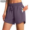 Moda feminina casual cor sólida estampa shorts esportivos de cintura alta