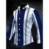 Men's Striped Color-Block Long Sleeve Shirt, Business Casual Slim Fit, Authentic Fashion Menswear