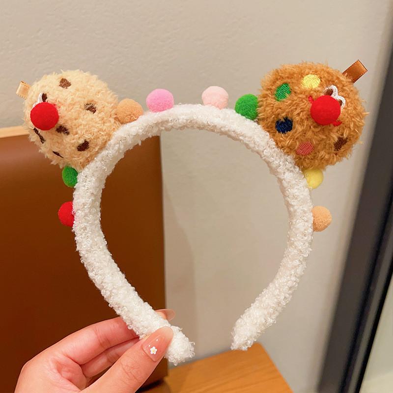 Urocza Puszysta Opaska na Głowę z Twarzą Ciasteczka do Mycia Twarzy Zabawna Kreskówkowa Opaska do Włosów Spinka do Włosów do Makijażu Opaska dla Dzieci Akcesoria do Włosów Różowe Truskawkowe Ciasteczko