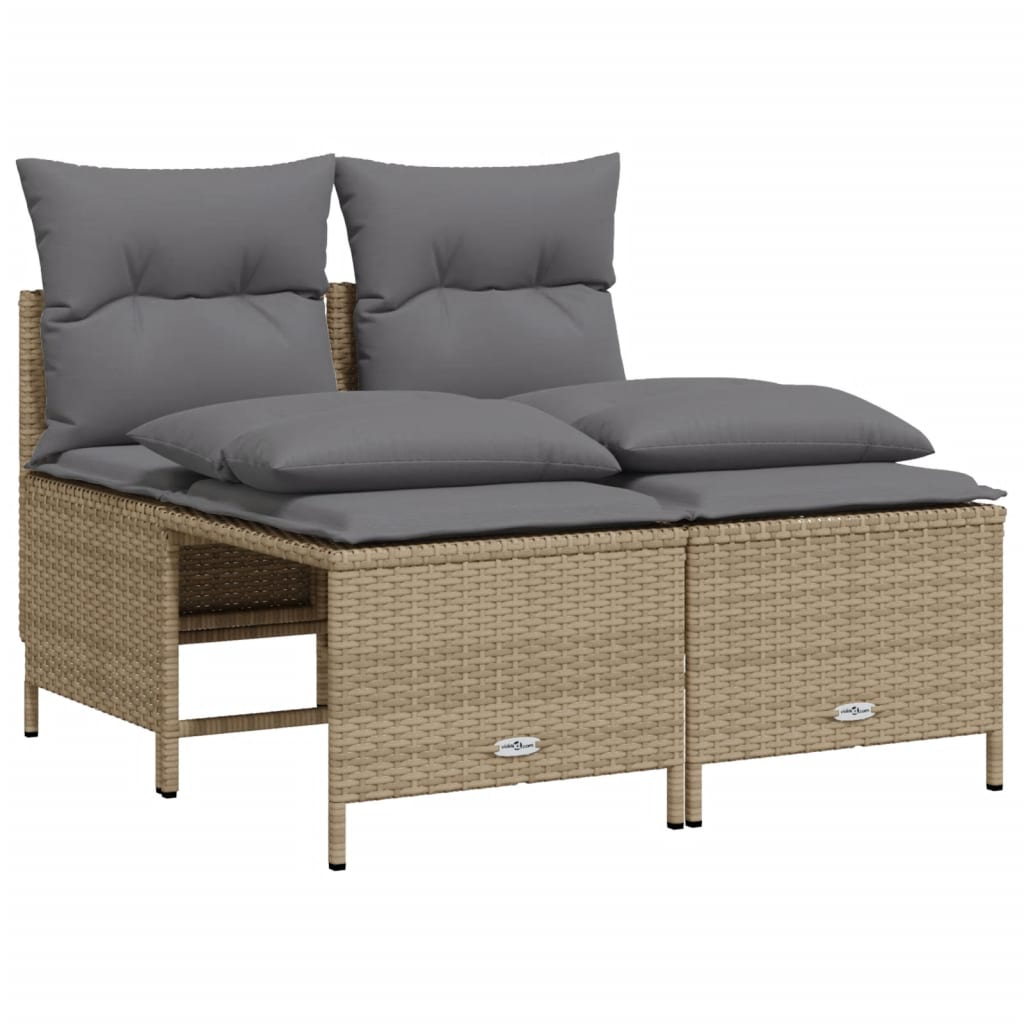 5 Piece Garden Sofa Set with Cushions Beige Poly Rattan