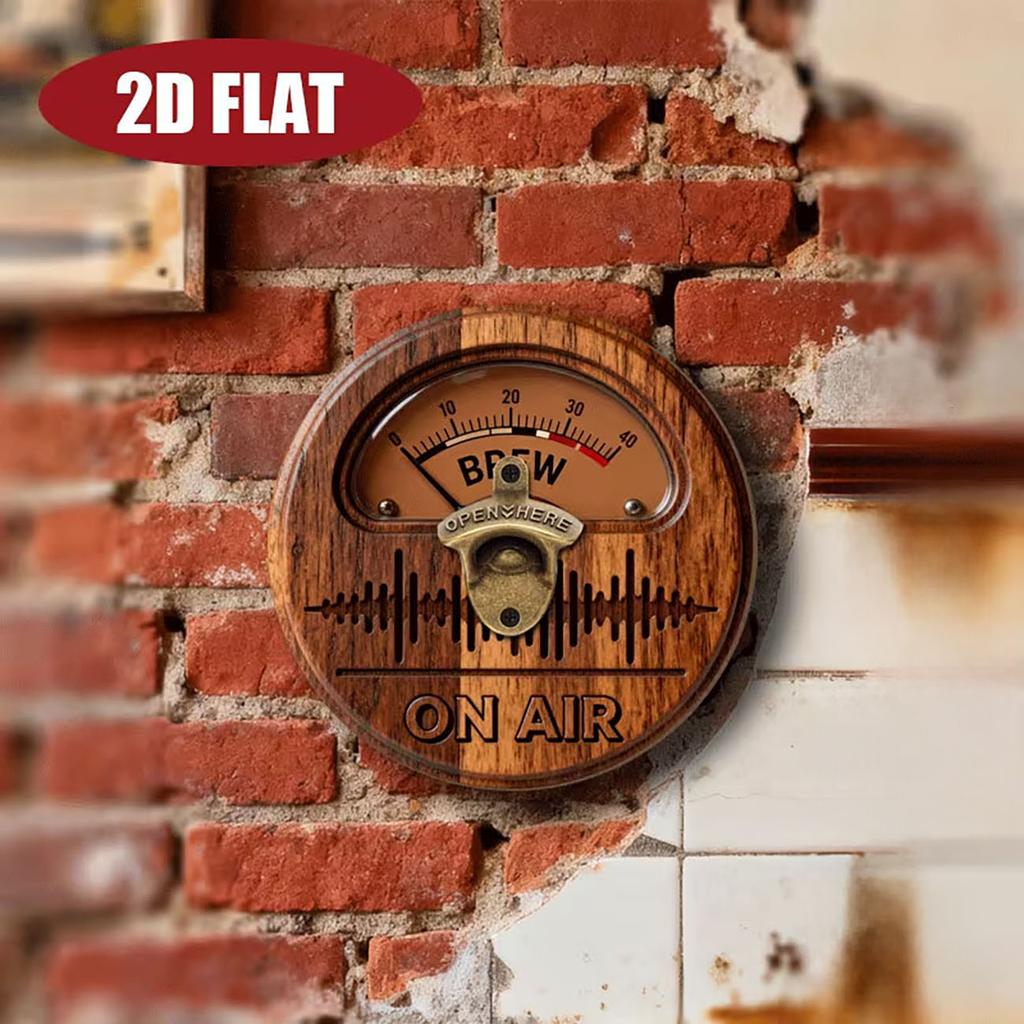 2D Flat Circular Wood Beer Opener Vintage Radio Dial Sound Wave Pattern Wall Plaque for Pub Garage Home Decoration 6