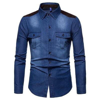Fashion Mens Denim Jean Shirts Cowboy Style Shirt Man Causal Long Sleeve Cotton Slim Fit Solid Shirts