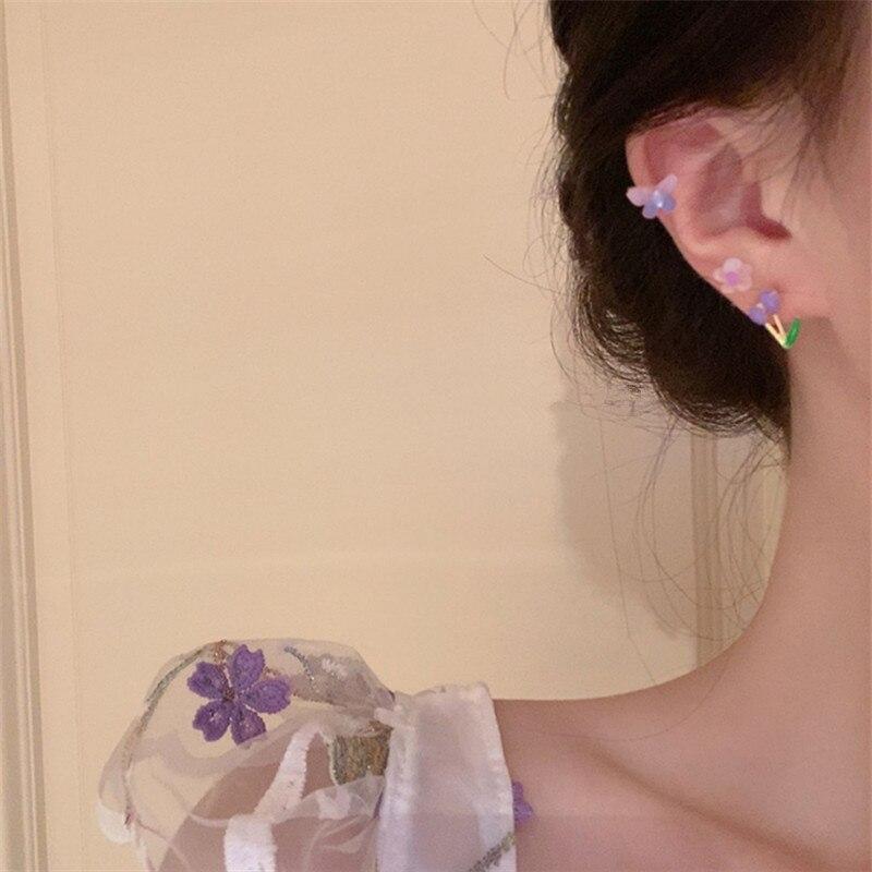 8 Pcs/set Girl Cute Acrylic Butterfly Flower Earrings Irregular Geometric Mini Studs Earrings Women Jewelry