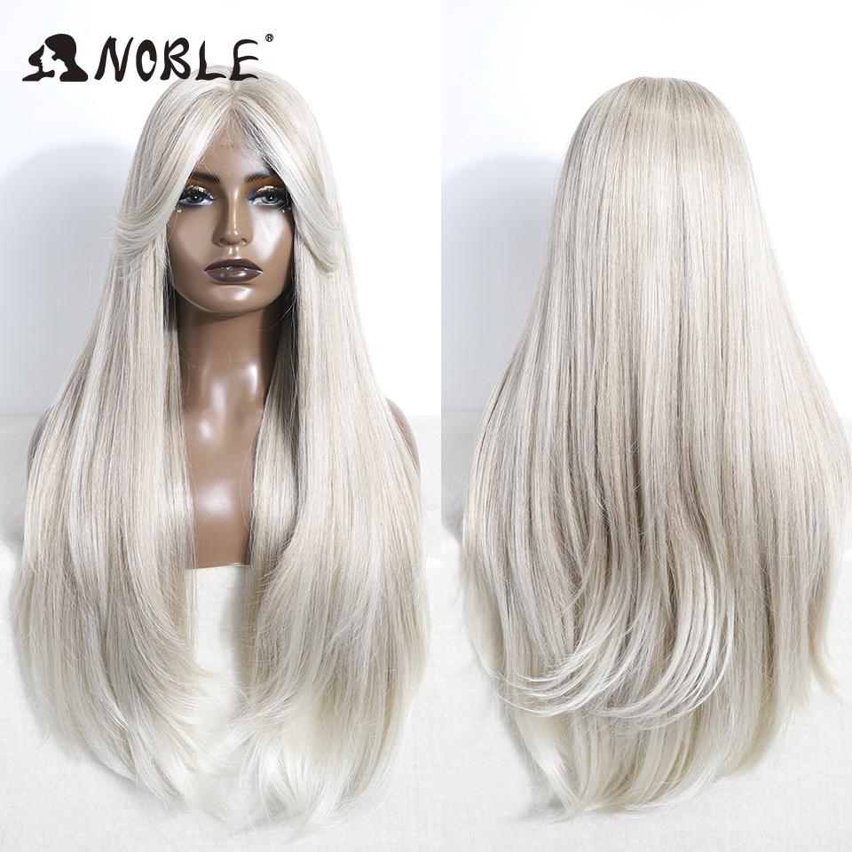 

Noble Synthetic Lace Front Wig 30 Straight Part lace Wig Ombre Blonde Wigs For Women Wig With Bangs Lace Wig Heat Resistant Wig (as the picture,150%&30inches&Lace Topline)