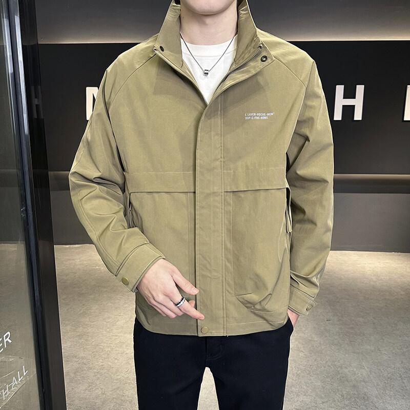 Men'S Jacket Spring New Stand-Up Collar Fashion Versatile Tooling Top Loose Casual Fashion Men'S Coat