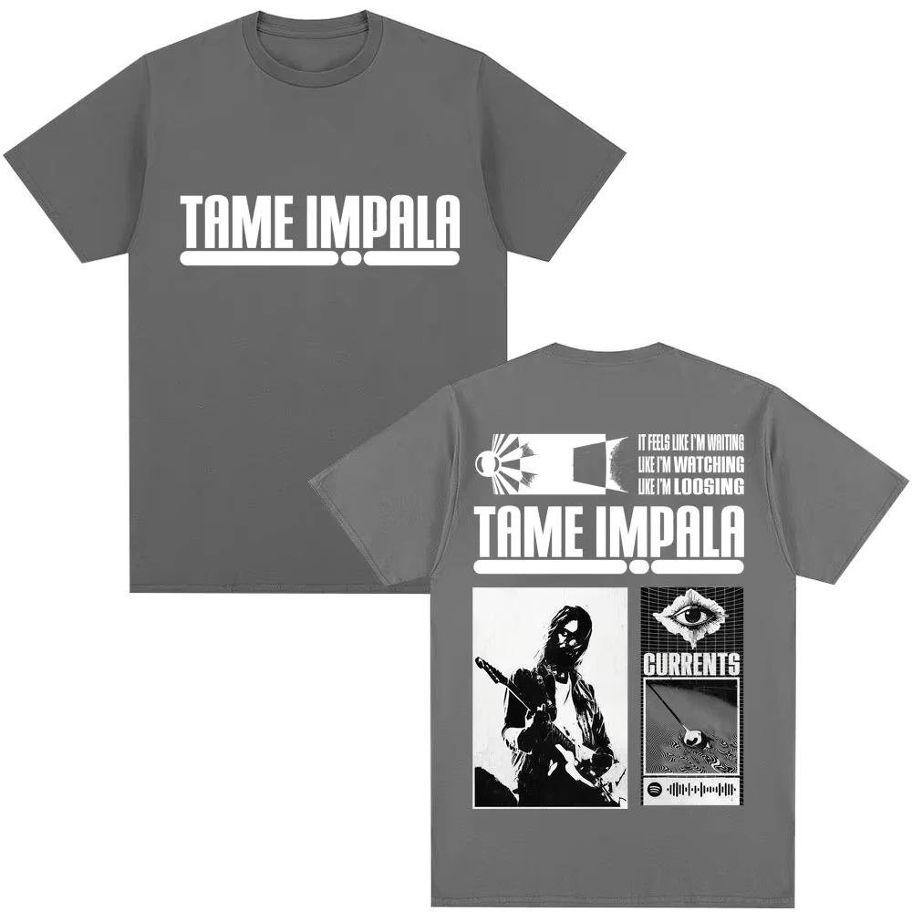 Tame Impala Currents Album Double Sided Graphic T-Shirt Psychedelic Rock Band Unisex Black Cotton T-shirts