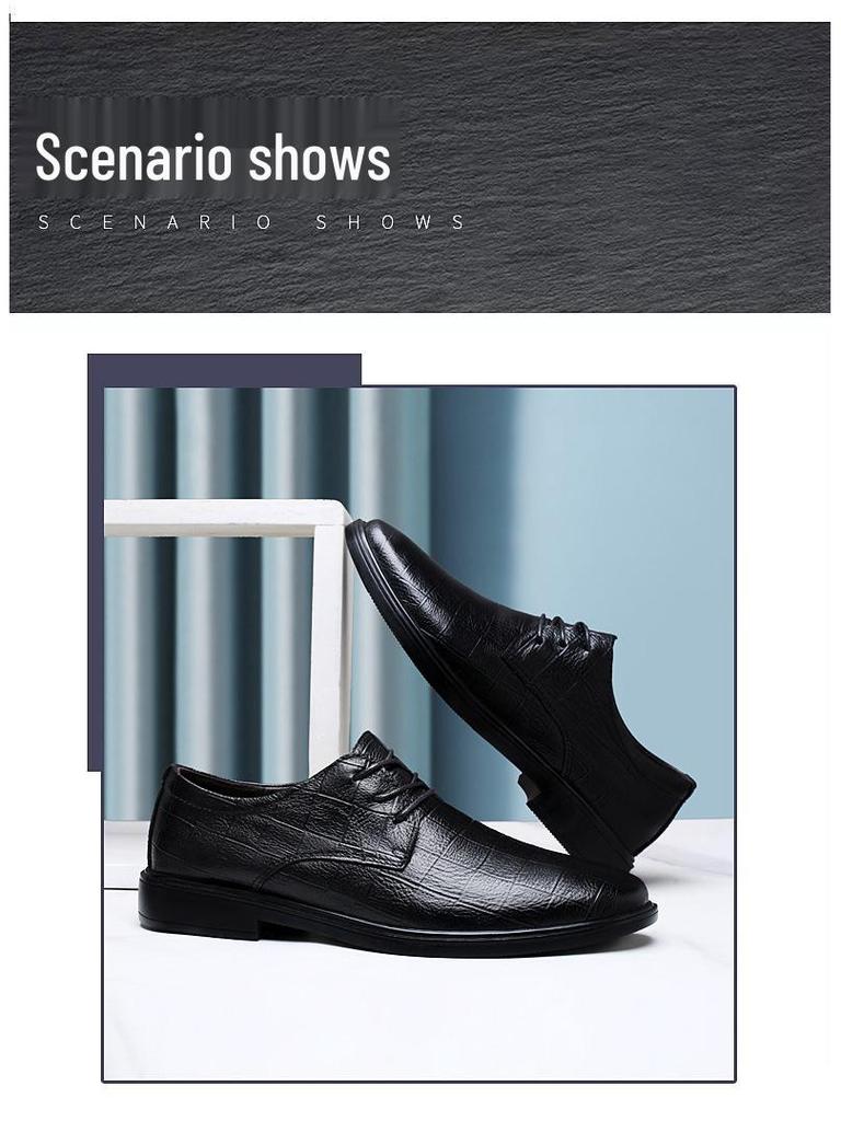 Men's Spring Leather Business Casual Lace-up Shoes - Trendy, Breathable, Cowhide