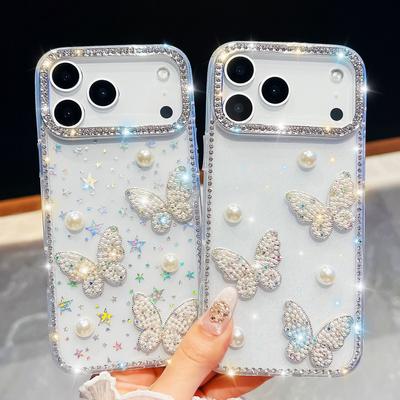 Glitter Pearl Butterfly for IPhone17Air for Apple 16E Mobile Phone Case 15promax Luxury Glitter Diamond