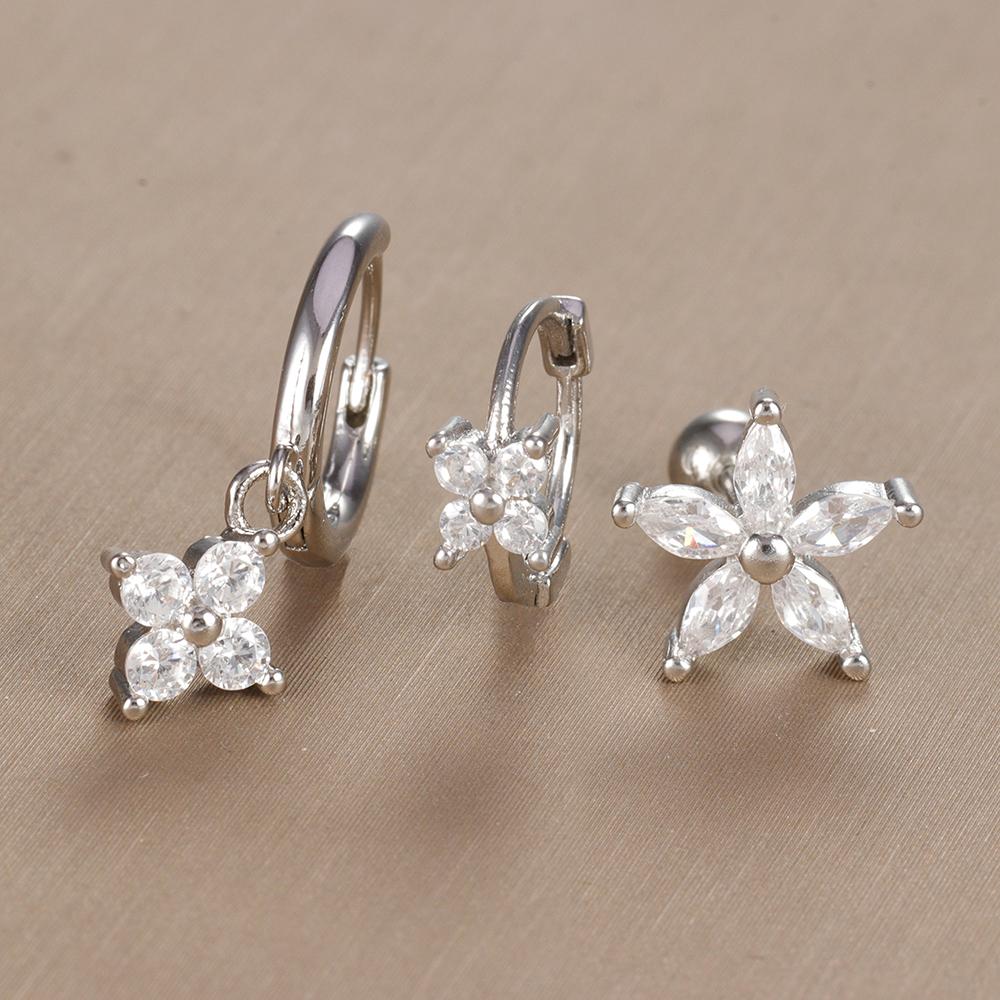 3-teiliges Vintage-Design-Set mit vier Zirkonia-Creolen für Frauen, winziger Knorpelpiercing-Ohrring aus Edelstahl, Schmuckgeschenk