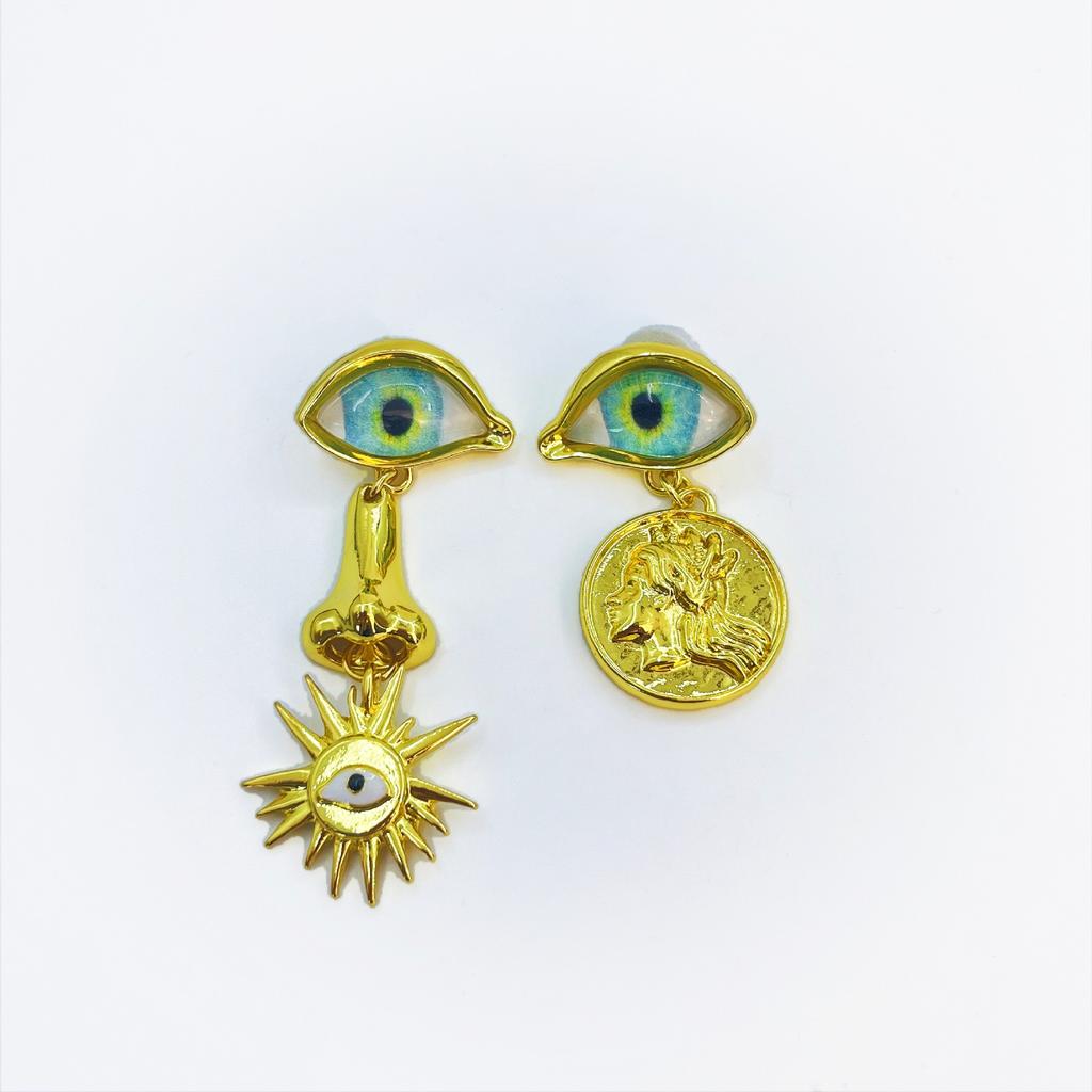 Vintage Medieval Alloy Devil Eye Earrings Creative Exaggerated Long Multi-Layer Earrings Women