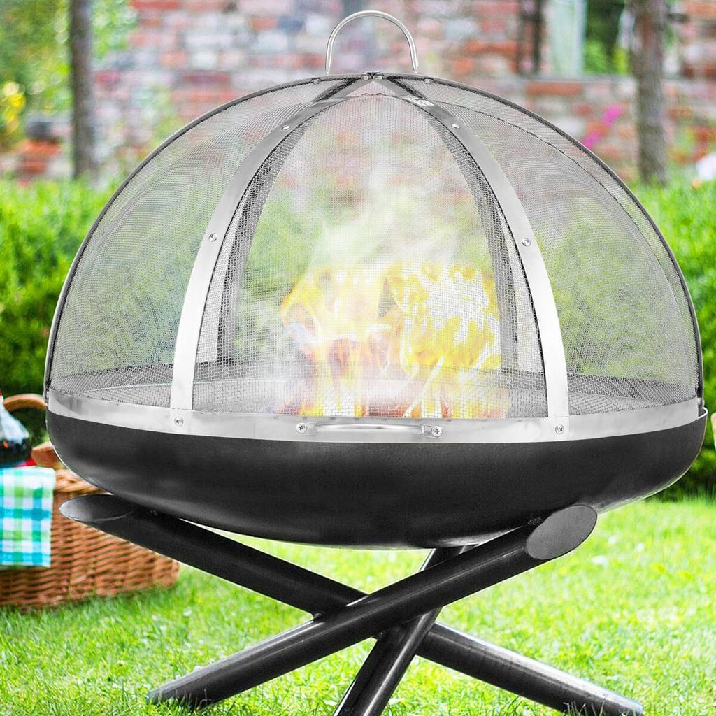 Firepit Spark Screen Lid, 40" Diameter, Outdoor Firepit Ring Cover Round Accessories, Fire Pit Metal Cover, Easy-Opening Stainless Steel Fire Ring