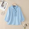 ZANZEA Women Casual Round Neck Solid Color Elegant 3/4 Sleeve Blouse