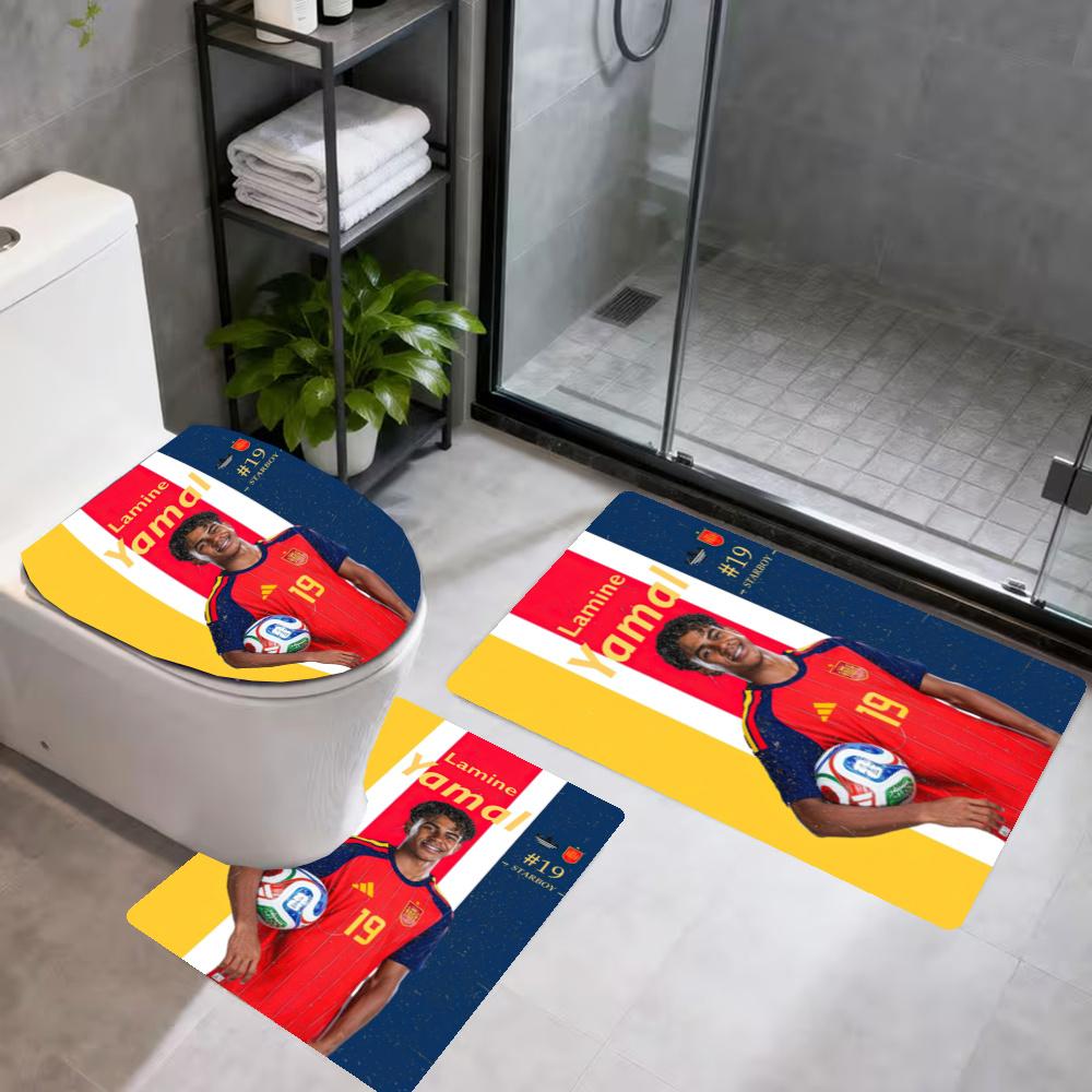 Lamine Yamal Bathroom 3Piece Flannel Mat Set Bath Mat Set Toilet Coverushaped Foot Pad Gift Bathroom Decor