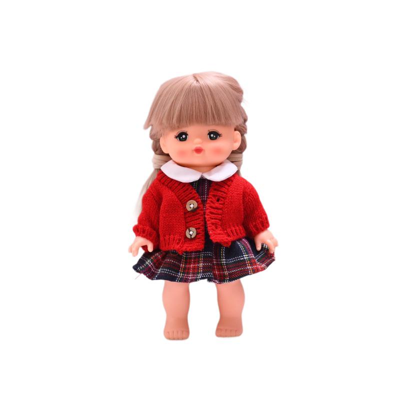 [Clothes Only] 25cm Milu Tang Dynasty Doll Outfit: Red Sweater & Denim Skirt Set