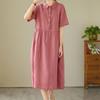 Shop   Women Collar Neck Loose Fit Linen Vacation Long Dress Won Wdr Wf5e8d3