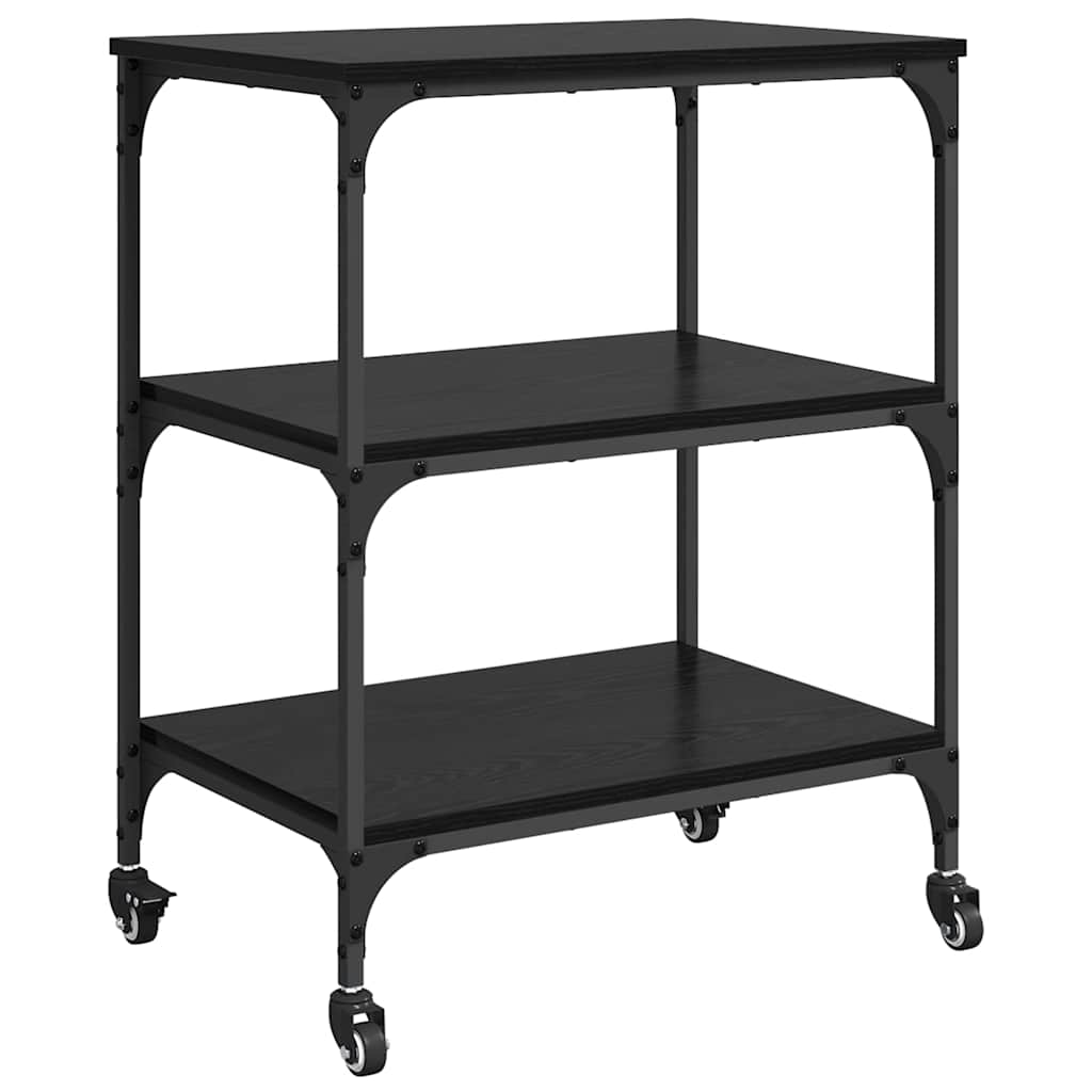 Kitchen Trolley Black Oak Effect 60 X 41 X 76 Cm