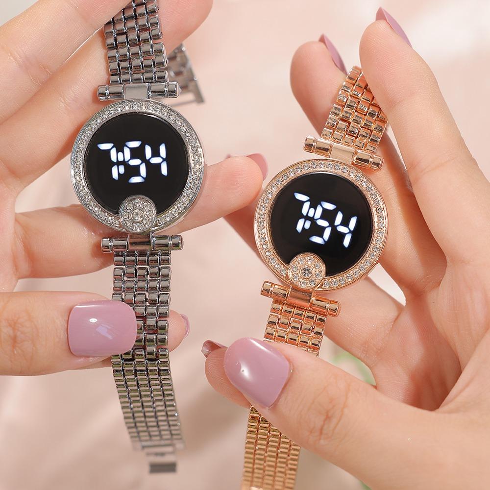 New Fashion Women Watches Luxury Ladies Rhinestone LED Digital Watch Simple Round Dial Alloy Strap Women Wristwatch Reloj Mujer