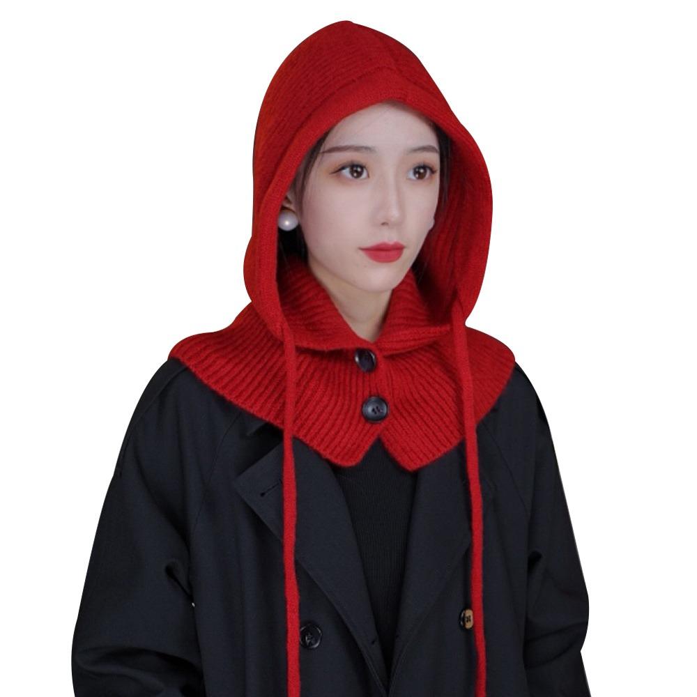 Fashion Ear Protection Winter Balaclava Windproof Drawstring Hooded Beanie Hats Warm Knitted Hooded Cap Unisex